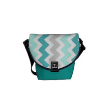 Teal Blue Chevron Modern Messenger Bag