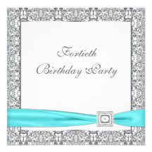 Teal Blue Classy 40th Birthday Party Custom Announcements