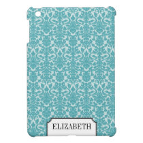 Teal blue damask pattern elegant personalised name ipad mini cases