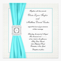 Teal Blue Diamond Ivory Wedding invitations
