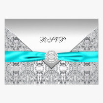 Teal Blue Diamond Wedding RSVP invitations