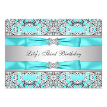 Teal Blue Girls Birthday Party Invitation