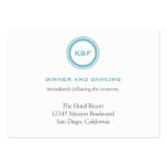 Teal blue initials wedding reception enclosure business card templates