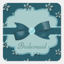 Teal Blue Island Flowers & Rhinestones Wedding Stickers