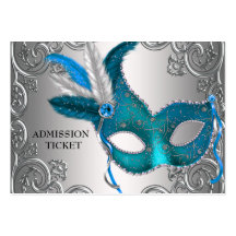 Teal Blue Masquerade Party Admission Tickets Business Cards