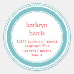 Teal blue medallion modern circle address label round stickers