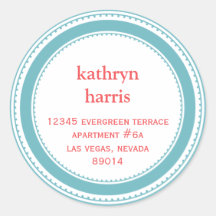 Teal blue medallion modern circle address label round stickers