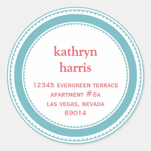 Teal blue medallion modern circle address label round stickers