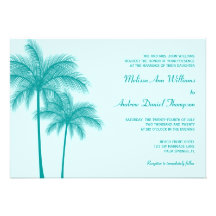 Teal Blue Palm Tree Tropical Wedding Personalized Invite