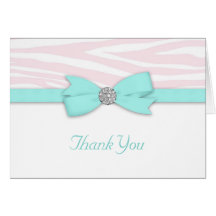 Teal Blue Pink Zebra Thank You Cards