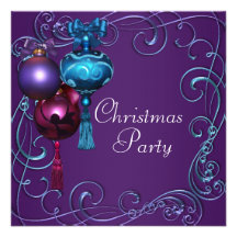 Teal Blue Purple Christmas Party Invitations