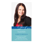Teal blue script class of graduation announcement photo cards