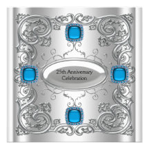 Teal Blue Silver Anniversary Party Announcement