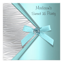 Teal Blue Silver Zebra Sweet 16 Party Personalised Announcement