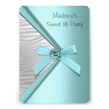 Teal Blue Silver Zebra Sweet 16 Party Custom Announcement
