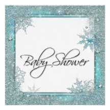 Teal Blue Snowflake Baby Shower Invitations