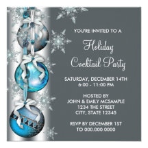 Teal Blue Snowflakes Ornaments Christmas Party Custom Invites