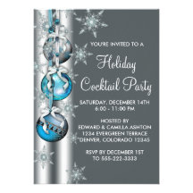 Teal Blue Snowflakes Ornaments Christmas Party Personalised Announcement