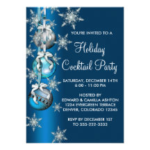 Teal Blue Snowflakes Ornaments Christmas Party Invitations
