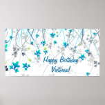 Teal Blue Streamers Birthday Party Banner Print