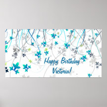Teal Blue Streamers Birthday Party Banner Print