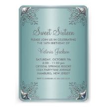 Teal Blue Sweet Sixteen Birthday Party Invitation
