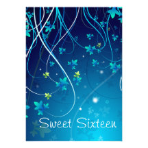 Teal Blue Swirls Sweet Sixteen Party Personalized Invite