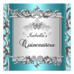 Teal Blue Tiara Quinceanera 15th Birthday Personalized Invite
