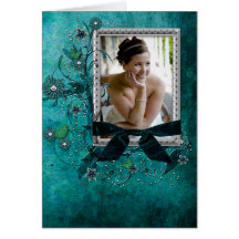 Teal blue with flowers photo template card