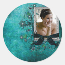 Teal blue with flowers photo template sticker