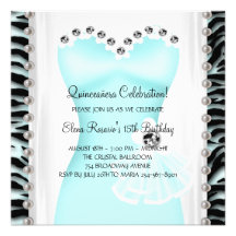 Teal Blue Zebra Quinceanera Invitations