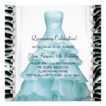 Teal Blue Zebra Quinceanera Invitations