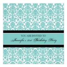 Teal Damask 21st Birthday Party Invitations