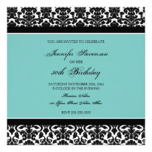 Teal Damask 30th Birthday Party Invitations
