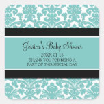 Teal Damask Baby Shower Favour Stickers