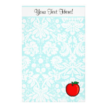 Teal Damask Pattern Apple Custom Stationery