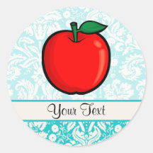 Teal Damask Pattern Apple Sticker