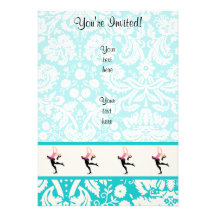 Teal Damask Pattern Ice Skating Invitations