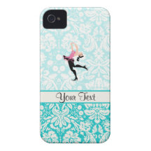 Teal Damask Pattern Ice Skating iPhone 4 Case