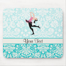 Teal Damask Pattern Ice Skating Mousepads
