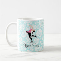 Teal Damask Pattern Ice Skating Mugs