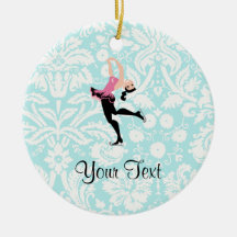 Teal Damask Pattern Ice Skating Ornament