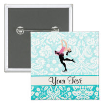 Teal Damask Pattern Ice Skating Pins