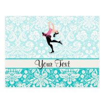 Teal Damask Pattern Ice Skating Post Cards