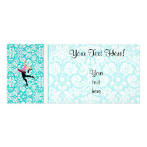 Teal Damask Pattern Ice Skating Customised Rack Card