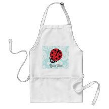 Teal Damask Pattern Ladybug Aprons