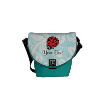 Teal Damask Pattern Ladybug Courier Bag