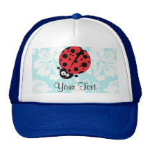 Teal Damask Pattern Ladybug Mesh Hats