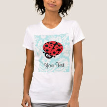 Teal Damask Pattern Ladybug T-shirt