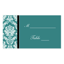 Teal Damask Wedding Placecard Holders Business Card Templates